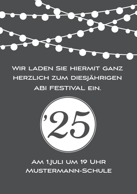 Online Einladungskarte zur Abschlussfeier für den Jahrgang 2025 Grau.
