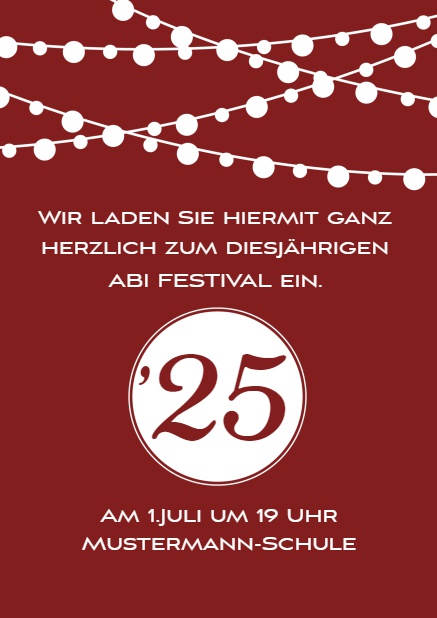 Online Einladungskarte zur Abschlussfeier für den Jahrgang 2025 Rot.