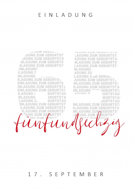 65 aus Buchstaben - 60. Geburtstag Online Einladungskarte zum 65. Geburtstag oder 65. Jubiläum mit großer 65 aus Buchstaben.