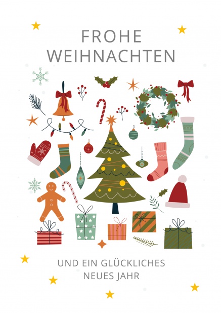 Online Weihnachtskarte mit allerlei Weihnachtlichen Sachen
