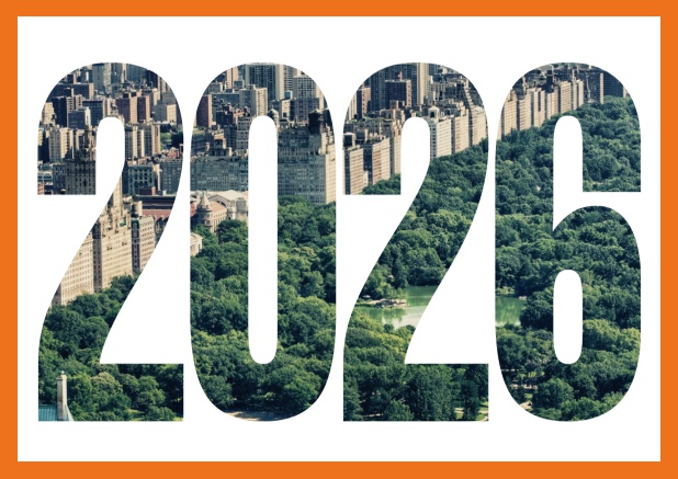 Landscape Online Invitation card with cut out 2026 Orange.