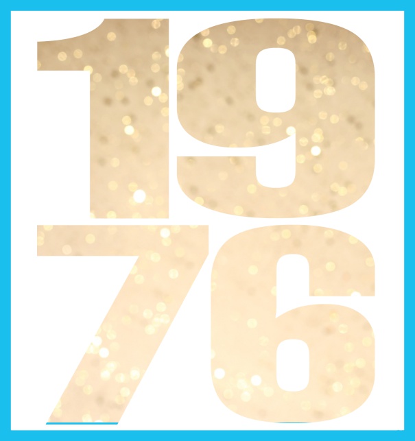 Oniine invitation card with cut out 1976 for own photo Blue.