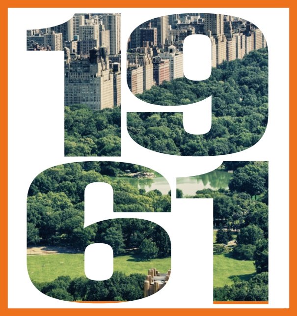 Einladungskarte mit ausgeschnittener 1961 für ein eigenes Foto Orange.