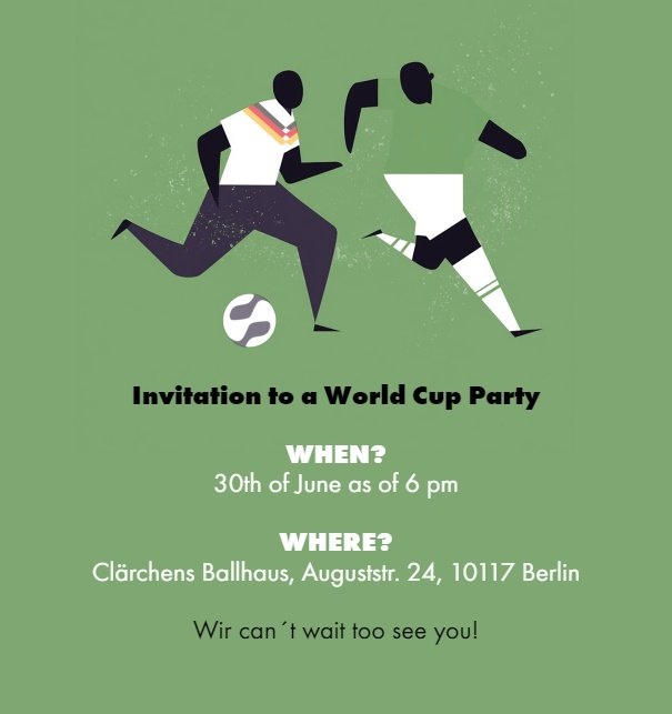 Online Invitation card for World Cup 2026 Germany games.