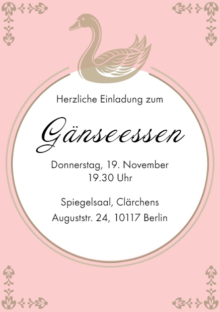 Online Einladung zum Gänseessen mit schwimmender Gans Rot.