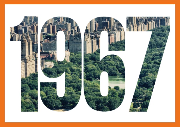 Online Invitation card with cut out 1967 for own image or photo Orange.