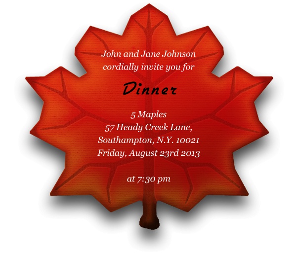 Themed Maple Leaf Shaped Fall Invitation template Customizable.