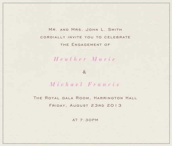 Square Grey Minimal Engagement Invitation Template with thin Grey Border.