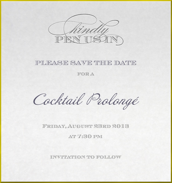 Save the Date Card for cocktail parties with golden border.