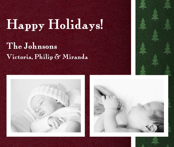 Online Weihnachtskarte mit doppelter Fotooption inklusive gestalteter Text zum Anpassen.