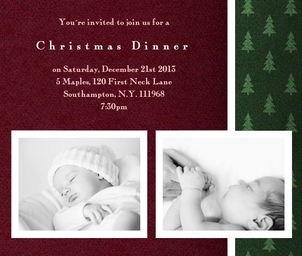 Christmas Photo Card with Magenta and Christmas Tree Border.