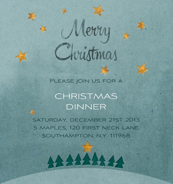 Blau graue Merry Christmas Weihnachtskarte mit goldenen Sternen inklusive gestalteter Text zum Anpassen.