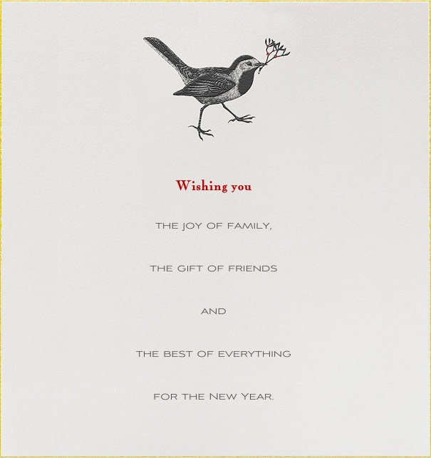 Online Weihnachtskarte mit Vogel oben mittig und editierbarem Textfeld.