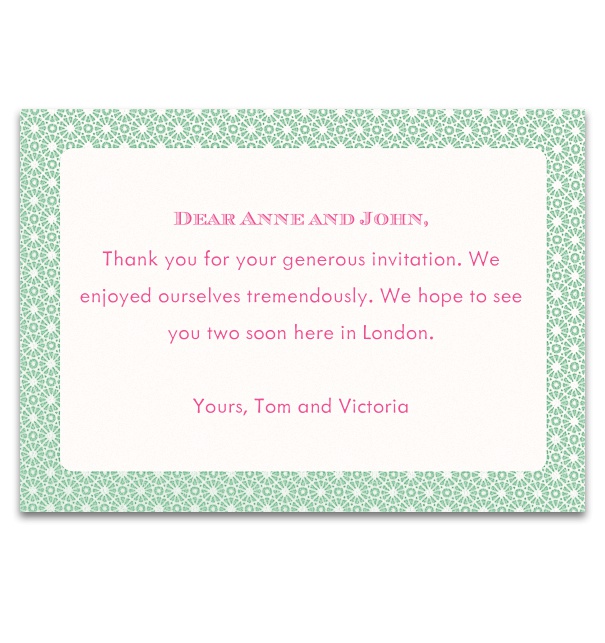 Wedding card online design with red text and green frame with white polkadots.