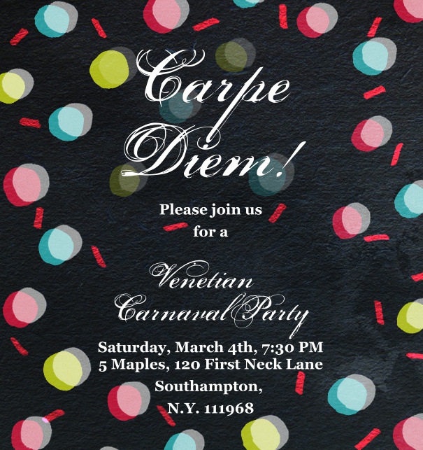 Dark High Format Celebration Invitation Card with Confetti and Customizable Design.