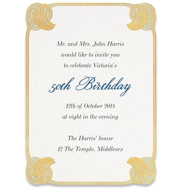 Formal Invitation Card with art-deco corner border.