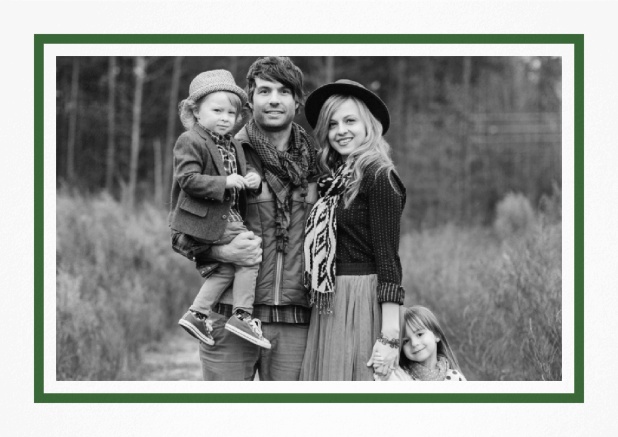 Christmas photo card with photo field surrounded by a red border. Green.