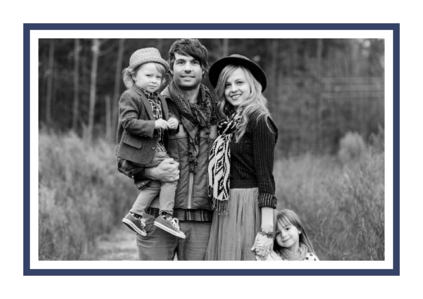Christmas photo card with photo field and a border which is in several colors available. Navy.