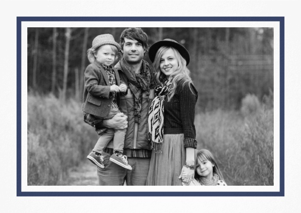 Christmas photo card with photo field surrounded by a red border. Navy.