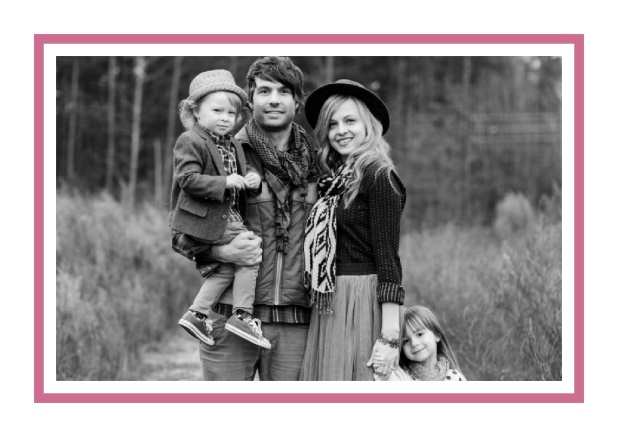 Christmas photo card with photo field and a border which is in several colors available. Pink.