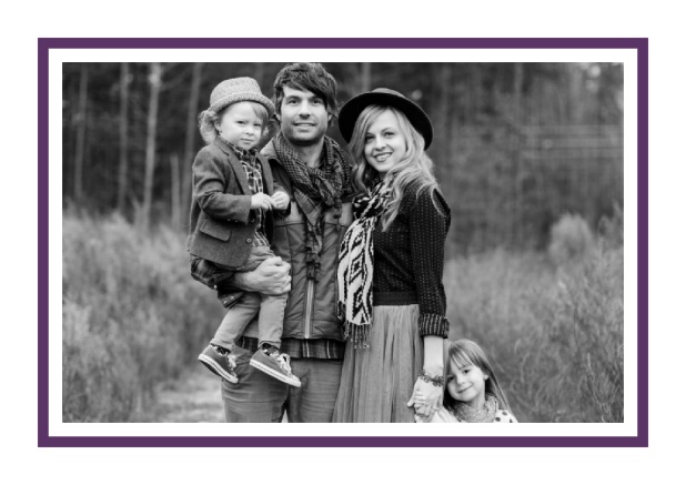 Christmas photo card with photo field and a border which is in several colors available. Purple.