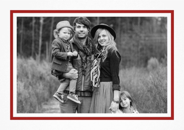 Christmas photo card with photo field surrounded by a red border. Red.