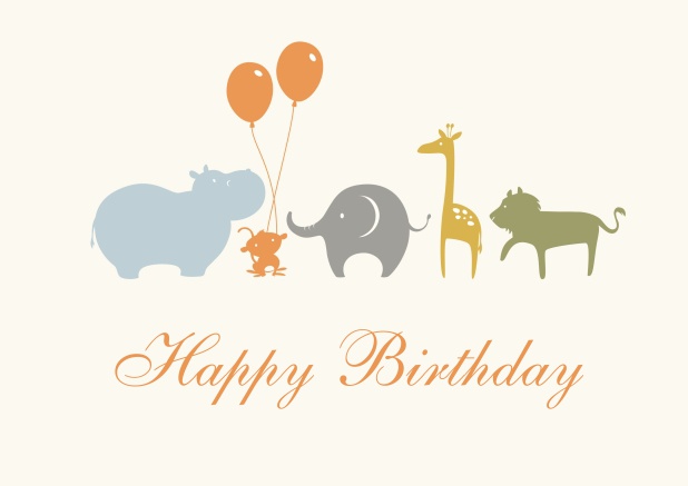 Geburtstagskarte mit farbenfrohen Tieren