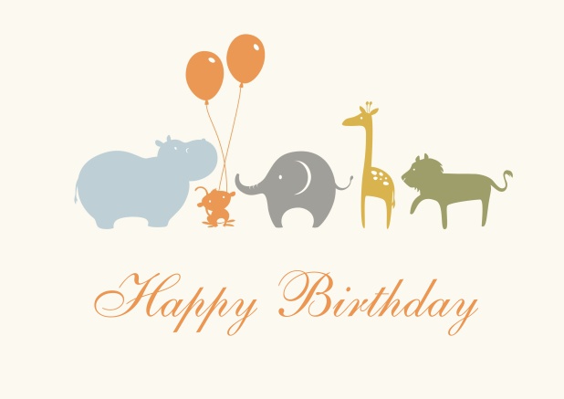 Birthday card with colorful animals.