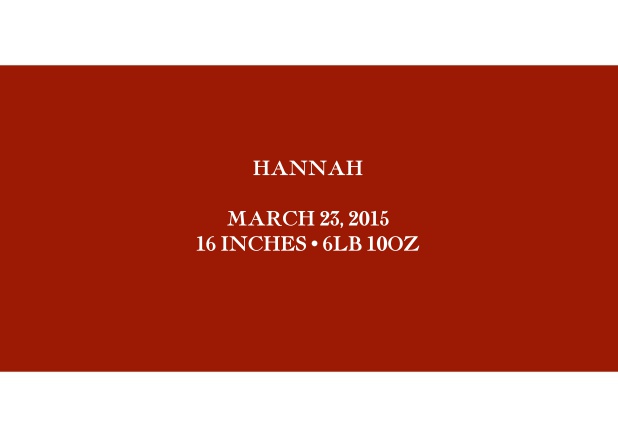 Birth announcement with red text field in the middle.