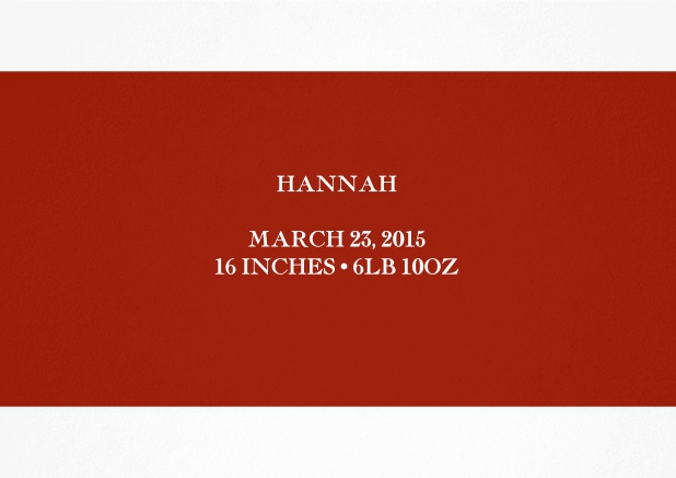 Birth announcement with red text field in the middle.