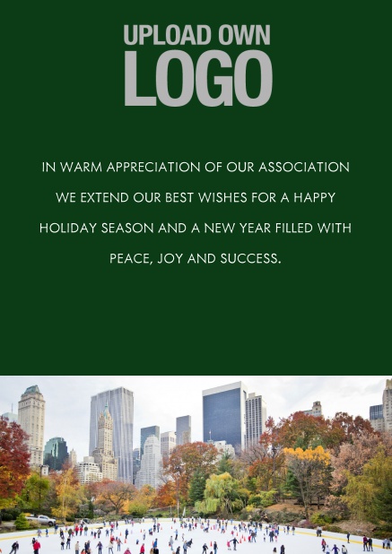 Online Corporate Christmas card with photo field, own logo option and green text field. Green.