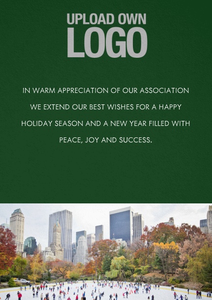 Corporate Christmas card with photo field, own logo option and green text field. Green.