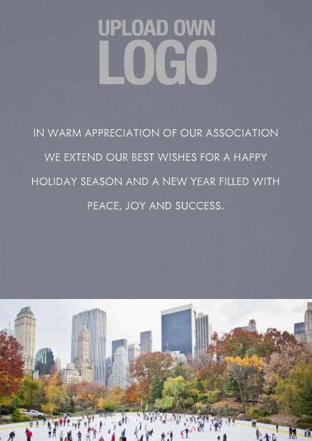 Corporate Christmas card with photo field, own logo option and green text field. Grey.