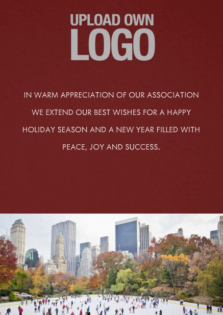 Corporate Christmas card with photo field, own logo option and green text field. Red.