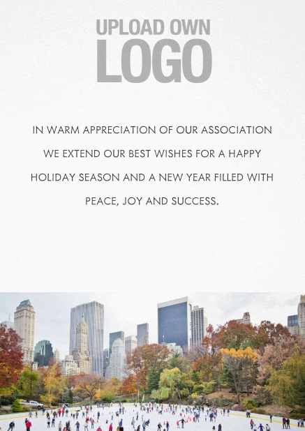 Corporate Christmas card with photo field, own logo option and green text field. White.