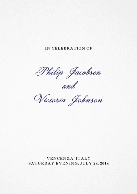 Menu card with classic blue text