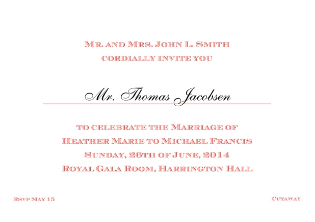 Online Classic invitation card with editable text in different colors.