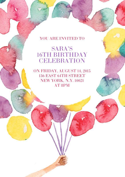 Online invitation with colorful balloons for 16th birthday.