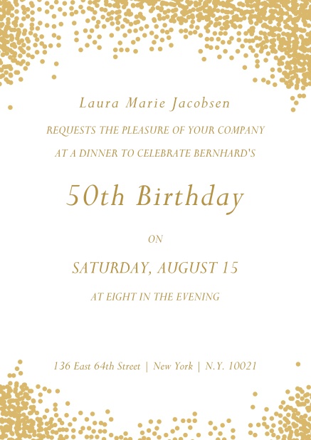 Online invitation with glitter frame for 50th birthday.