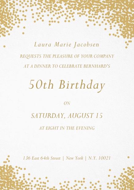 Invitation with glitter frame for 50th birthday.