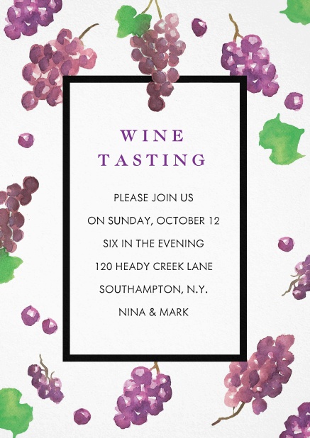 Invitation card design with grapes, great for wine tasting and vendanges.