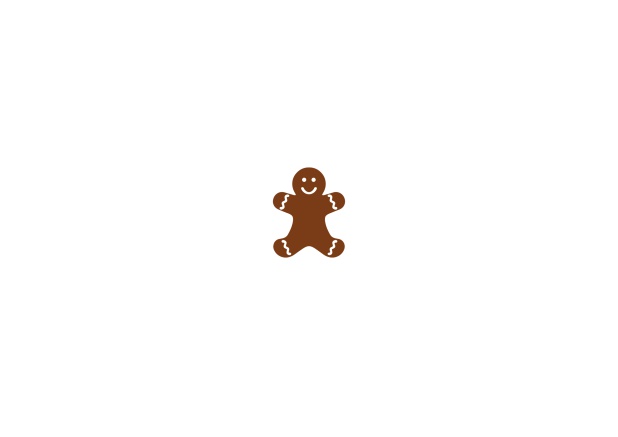 Online invitation card to a Christmas party with a small gingerbread man on the front. Brown.