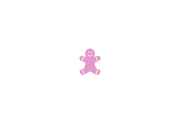 Online invitation card to a Christmas party with a small gingerbread man on the front. Pink.