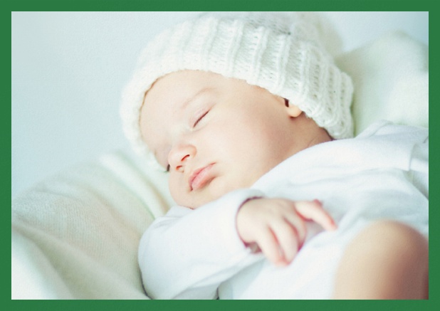 Christening invitation card with photo and frame in optional colors. Green.