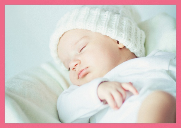 Christening invitation card with photo and frame in optional colors. Red.