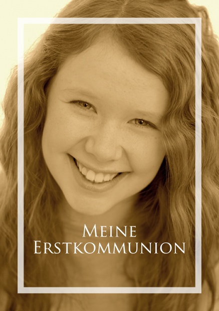 Online Einladungskarte zur Heiligen Erstkommunion mit Foto und durchsichtigem Rahmen. Marine.