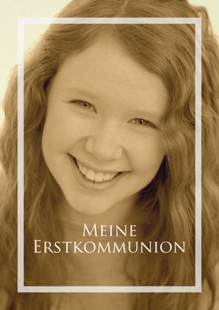 Einladungskarte zur Heiligen Erstkommunion mit Foto und durchsichtigem Rahmen. Marine.