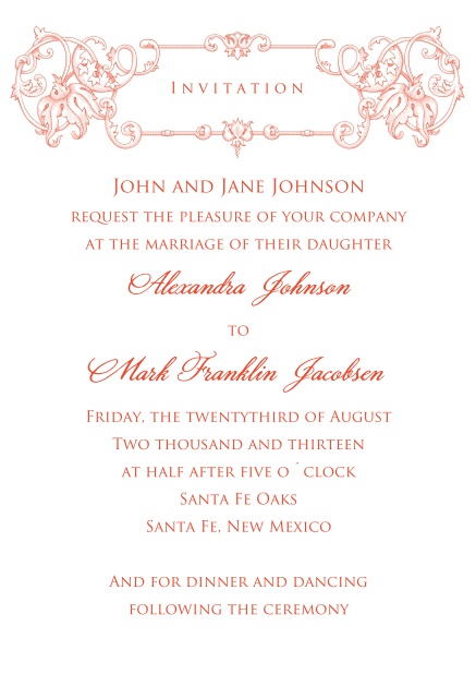 majestic invitation - Wedding invitation cards Formal Online Invitation card for weddings and precious birthday invitations with red deco at the top..