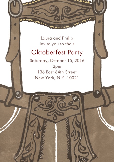 Online invitation card in Lederhosen design for German themed celebrations