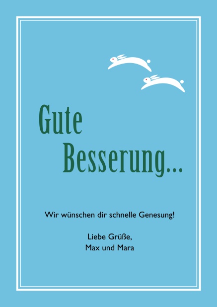 Online Gute Besserung wünschen mit dieser hübschen gelben Karte mit weißem Rahmen. Blau.